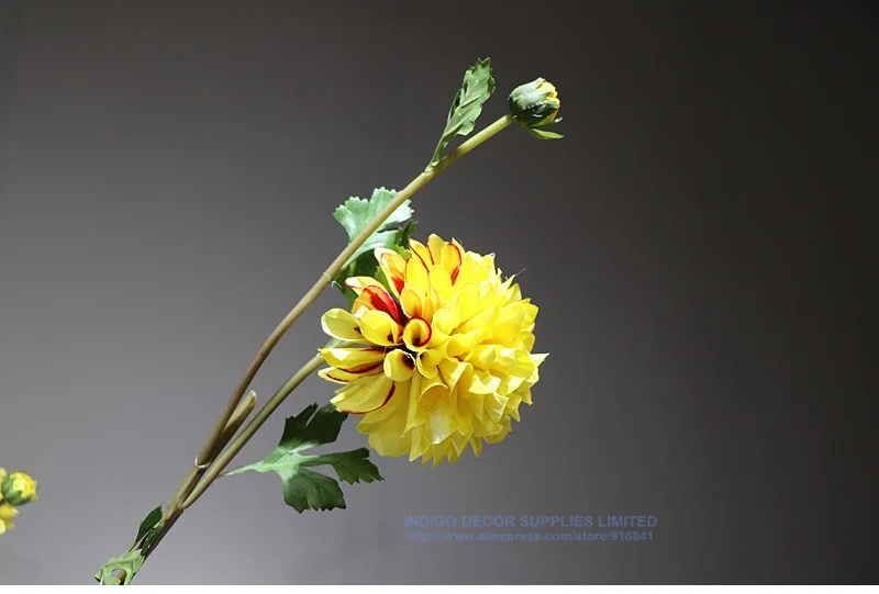 Индиго-2 головы Dahlia большая Маргаритка желтая хризантема домашний декоративный искусственный цветок для свадебного банкета, вечеринки