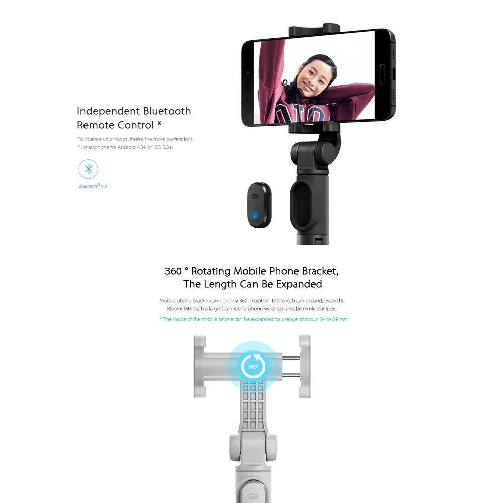 Штатив Xiaomi монопод с Bluetooth и автоспуском телескопический для смартфонов 56 89 мм 6