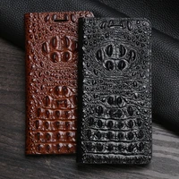 genuine leather flip phone case for realme 3 5 6 q x lite xt x2 x50 pro magnetic buckle cover cowhide crocodile head wallet bag