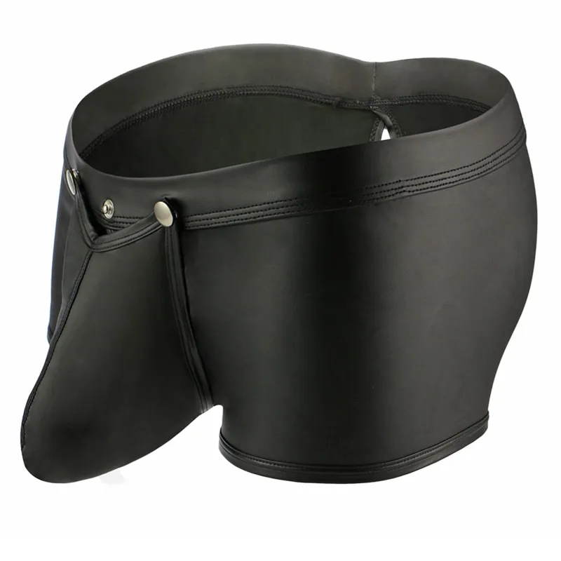 Сексуальное нижнее белье мужские черные Искусственная кожа шорты боксеры