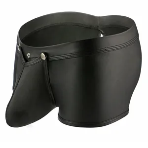 Сексуальное нижнее белье, мужские черные Искусственная кожа шорты-боксеры мужские пропускающие воздух Пряжка открытой промежностью мешок трусы Cueca с рисунком принцесса Клубничка calzoncillo S-XL