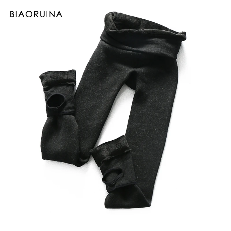 Женские однотонные плотные леггинсы BIAORUINA с флисовой подкладкой высокой талией