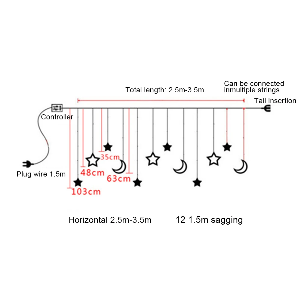 

3.5m Waterproof LED Fairy Stars Curtain Lights Christmas Wedding Party Decor LED Fairy Stars Curtain Lights Christmas Wedding Pa