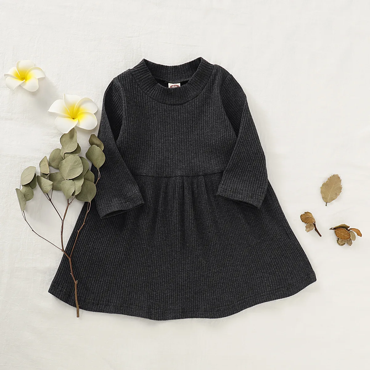 

pretty girls autumn winter cotton casual long sleeve solid dresses kids baby girls clothing toddler outwear outfits dress 18M-5Y