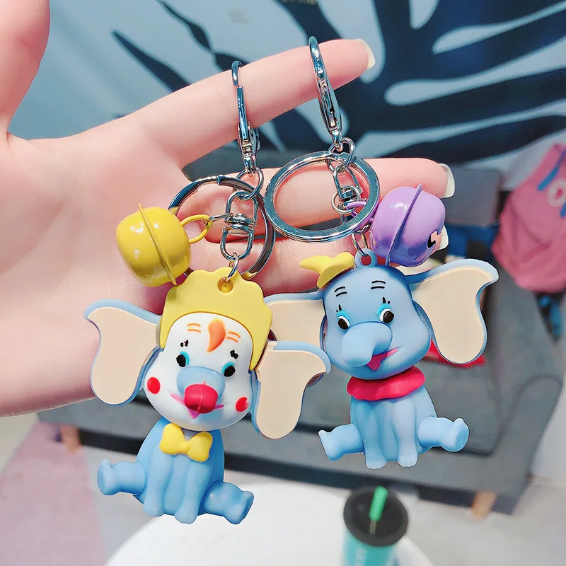 

Epoxy Dumbo Doll Key Chain Cartoon Big Ear Elephant Key Ring Hand-Run Character Bell Key Chains Couple Bag Ornaments