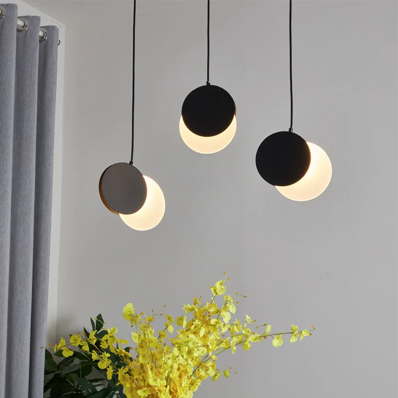 

Nordic LED Pendant Lights Restaurant Simple Corridor Aisle Creative Black Moon Hanging Lamp Bar Bedside Suspension Luminaire