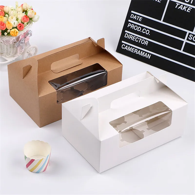 

5/10pcs 6 Cavities Cup Cake Transparent Window Muffin Box White Cardboard Portable Baking Box DIY Handmade Packing For Party