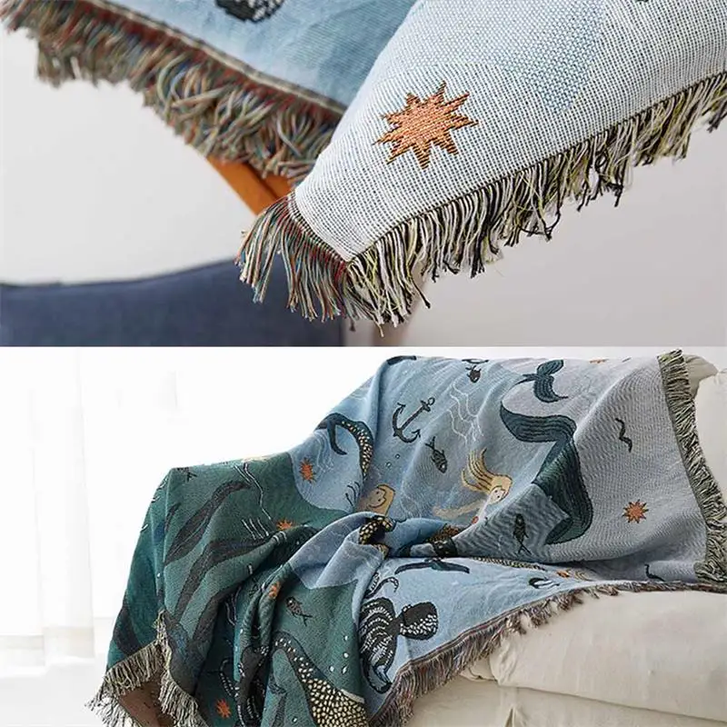 Mermaid Sofa Towel Blanket For Couch Decorative Slipcover Throws Rectangular Stitching Travel Plane Home Textile | Дом и сад