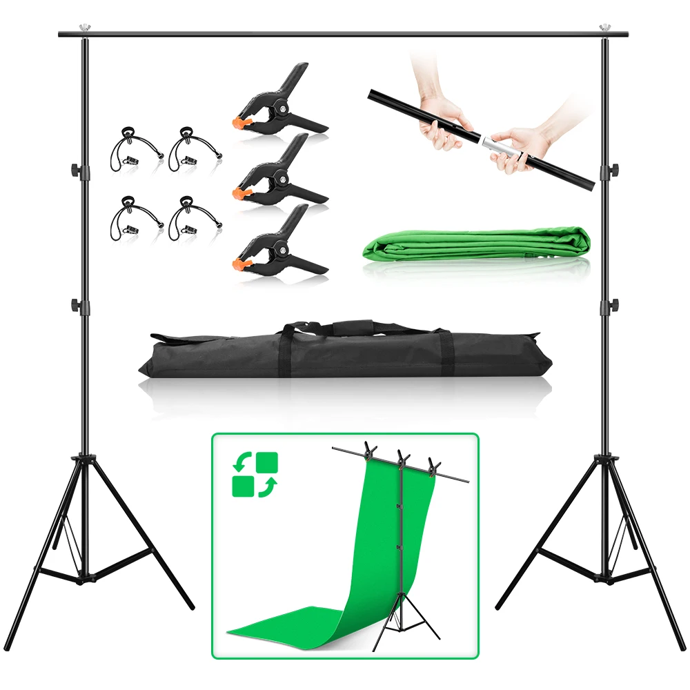 2in1 2x3M Backdrop Frame Support System 2x2M T-Shape Background Stand Kit Green Screen Muslin Backdrop For Studio Video Gaming