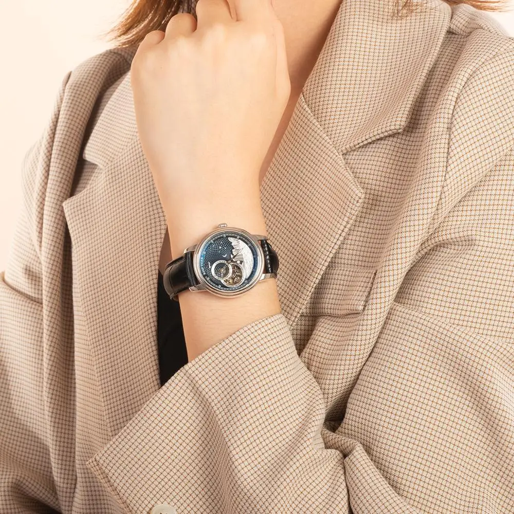 Enlarge Reef Tiger/RT Luxury Fashion Watch for Women Men Blue Tourbillon Automatic Watch Leather Unisex Watches Clock Reloj RGA1739