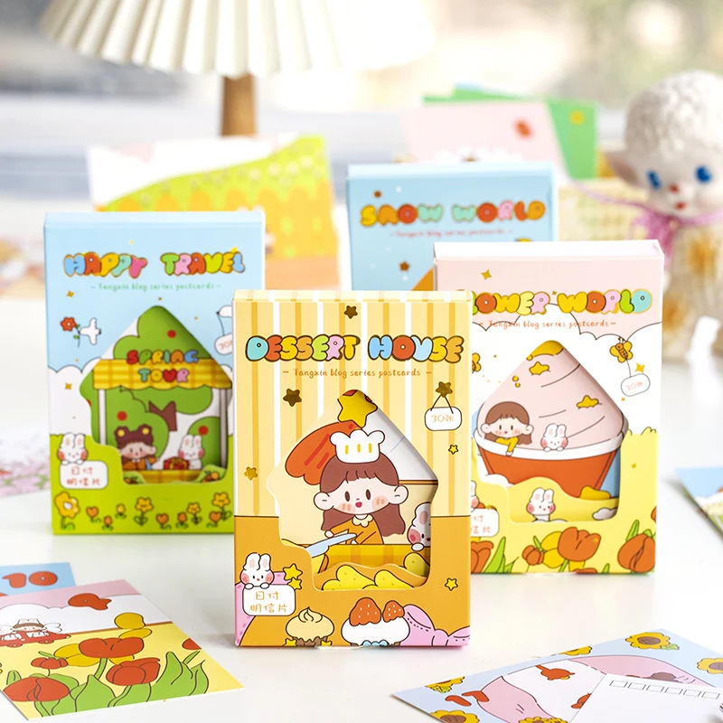 

Yoofun 30pcs Cute Postcards Kawaii Greeting Card Postcard Lovely Cartoon Wish Card Gift Wall Decoration Cards