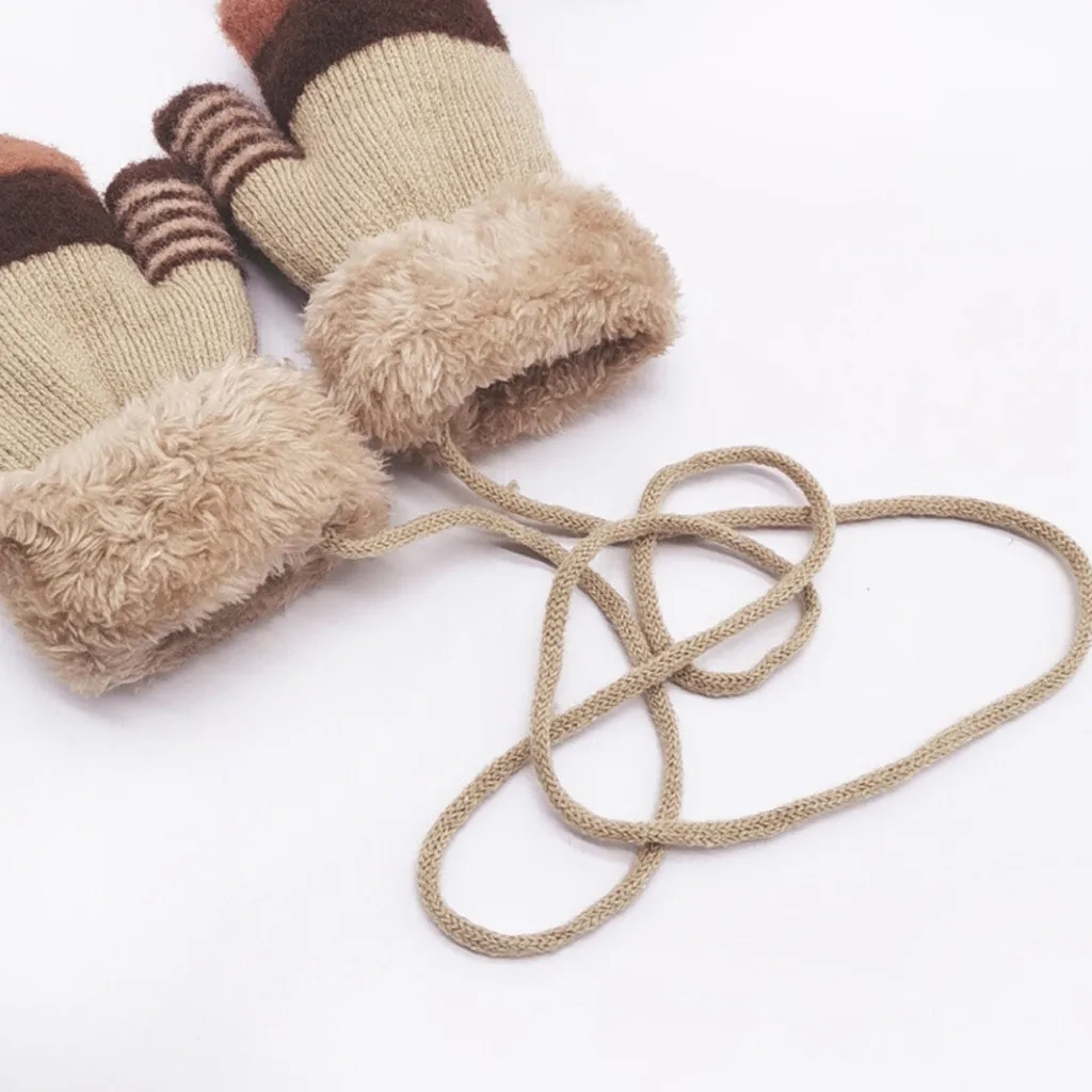 Разноцветные теплые вязаные перчатки в стиле пэчворк для детей Зимние