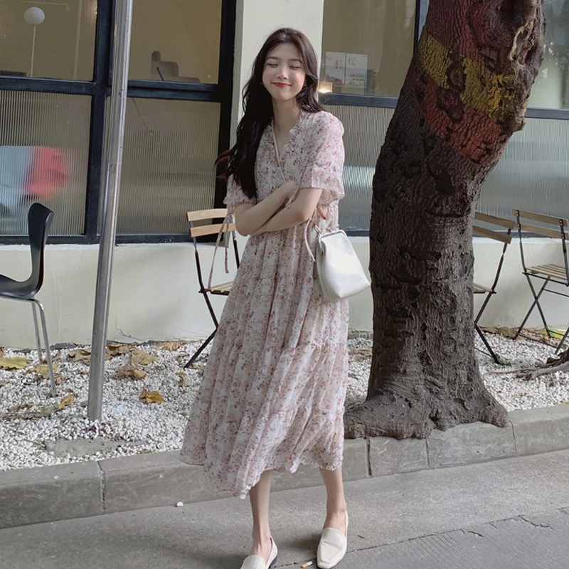 

Plus Size New Summer Dress Girls Party Female Vintage Dress Print Short Sleeve Women Dresses Long Oversize Sexy Robe Vestido