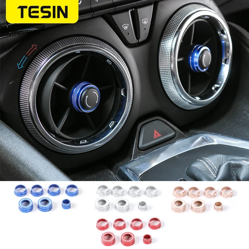 

TESIN Car Dashboard Headlights Control Air Vent Adjust Button Switch Cover Ring Trim Kits for Chevrolet Camaro 2017+ Accessories