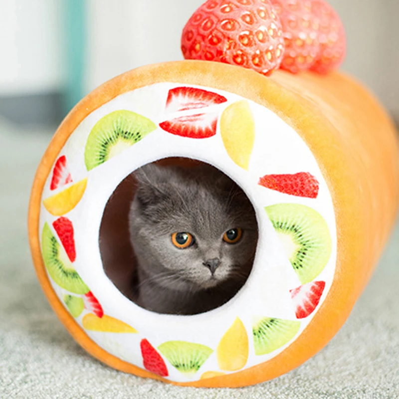 

Fruit Tart Bed Pad Nest House Warm Removable Cat House Pet Tunnel Bed Keep Warm Kennel Cat Sleep Mat