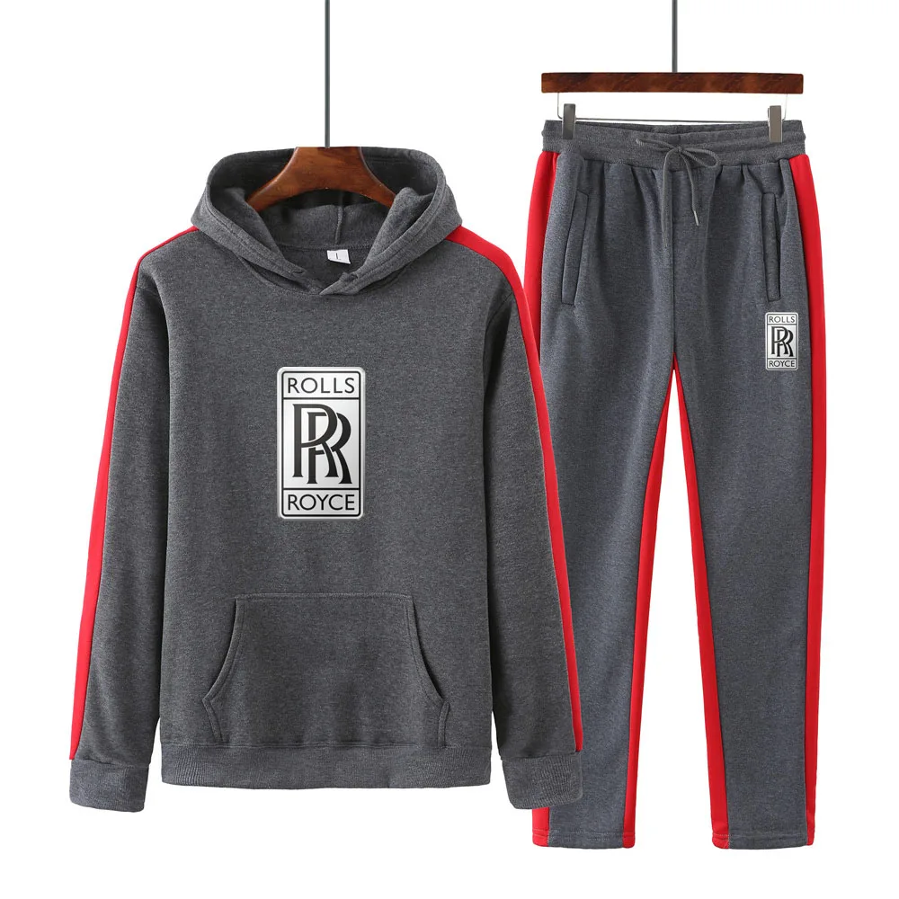 

Men's spring and autumn Rolls-Royce printed patchwork sweater + patchwork casual trousers sports casual hoodie two-piece men