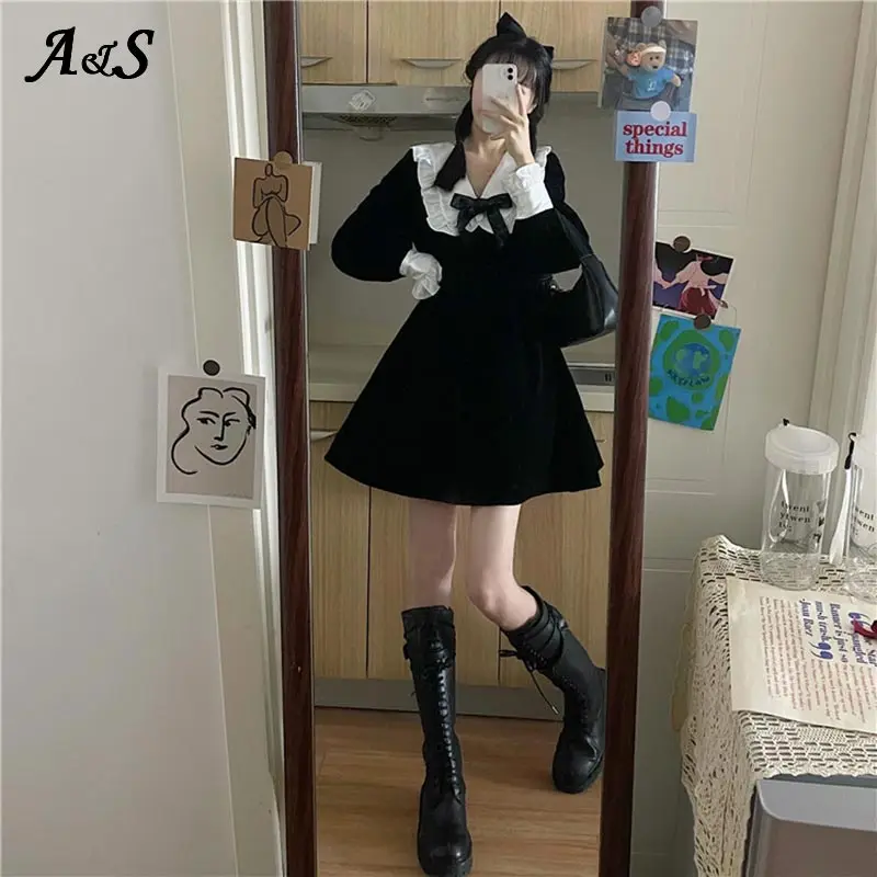 

Anbenser Sweet Bow Lolita Dress Women Japanese GothicStyle Princess Black Dresses Female High Waist Loli Party Dress COS Costume