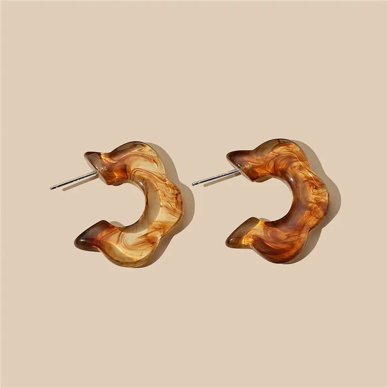 

S925 Sterling Korean Women's Acrylic Small Stud Earrings 2021 Vintage Resin Earring Bright Color Wedding Jewelry Accessories