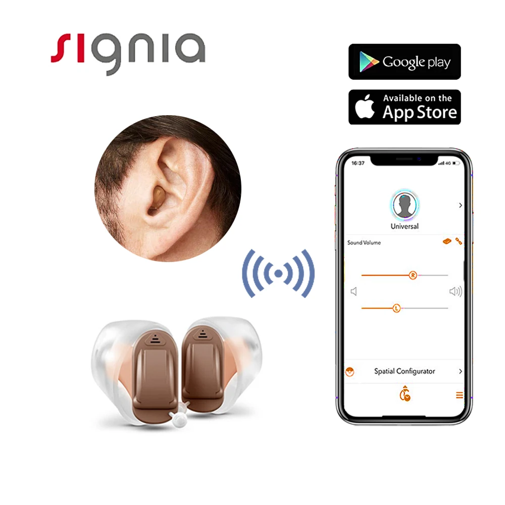 

Siemens 8 Channels Digital Invisible CIC Hearing Aid RUN Click ITC Signia Smartphone APP Fit Dry Case