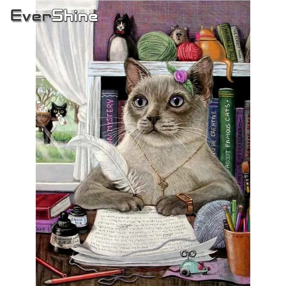 

EverShine Diamond Embroidery Cat Rhinestones Diamond Mosaic Book Painting Full Drill Square Animal Rhinestones Handmade Gift