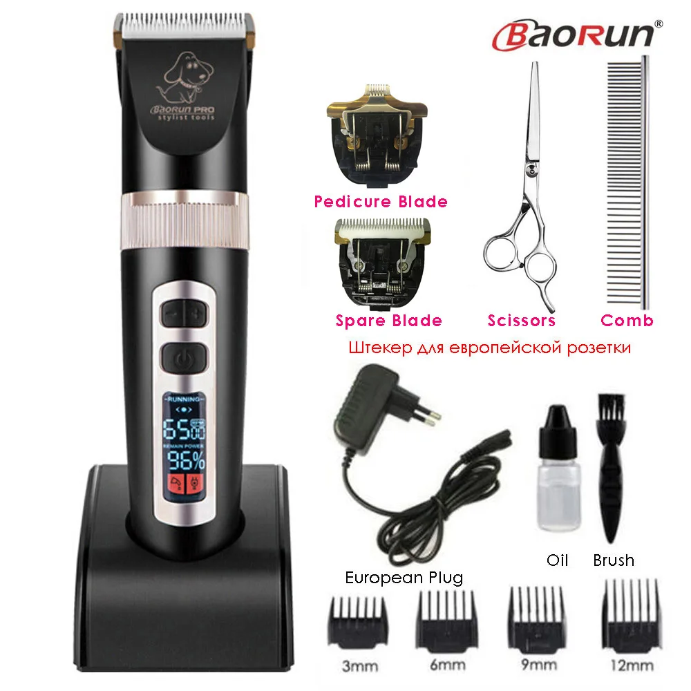 Black Full Kit Baorun P9 машинка для стрижки собак Профессиональная с ЖК-экраном кусачки для кошек электрический триммер для стрижки перезаряжаемая машинка для стрижки животных - Цвет: Black Full Kit