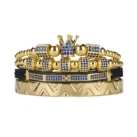 luxury royal king crown men bracelet stainless steel bangle blue ghost cz ball beads pyramid bracelets bangles for men jewelry