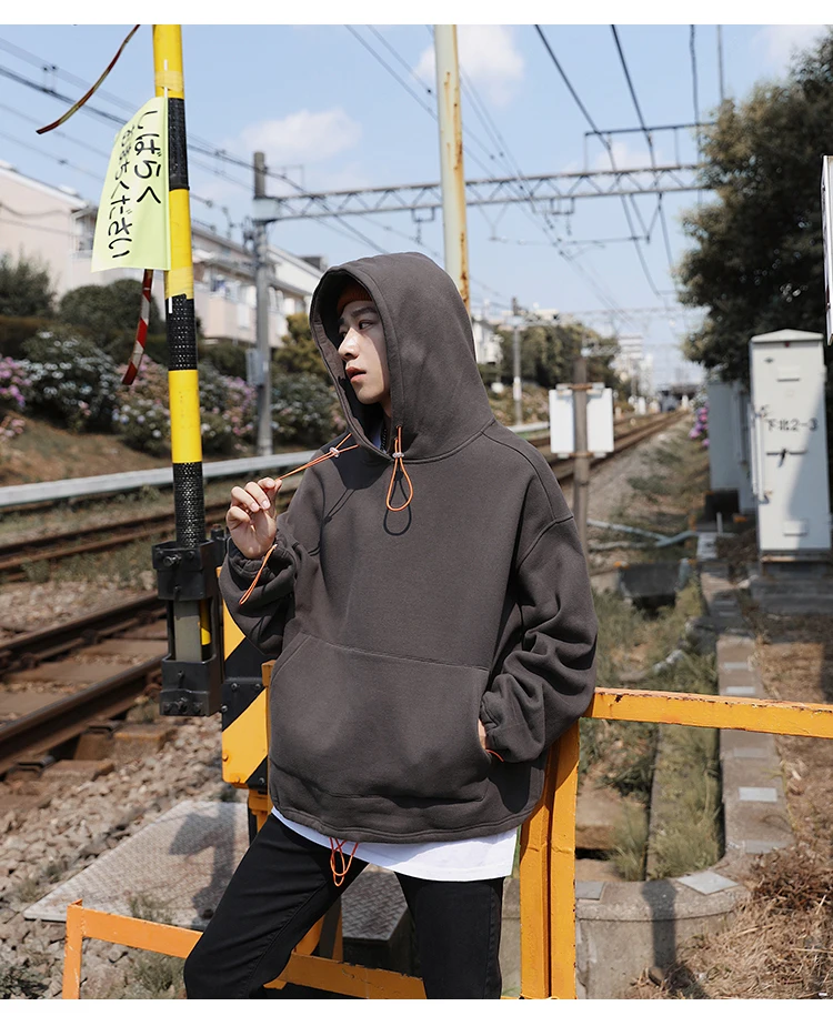 Autumn New Hoodie Men Fashion Solid Color Casual Cotton Hooded Pullover Man Streetwear Hip Hop Loose Sweatshirt Large Size M-5XL