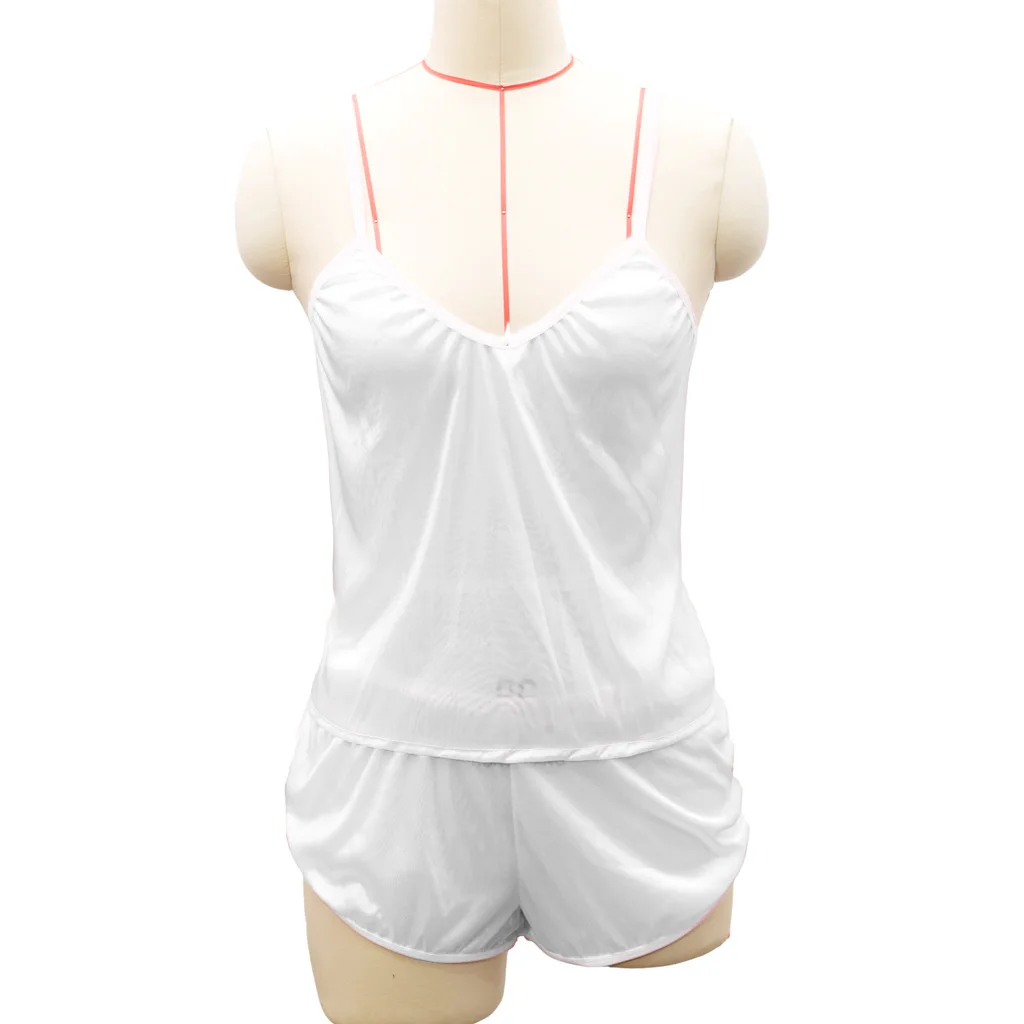 

The Spring And Summer Sexy Simulation Silk Women 's Pajamas Suit V - Neck Lace Camisole Sleeveless Shorts "Women' s Home Service