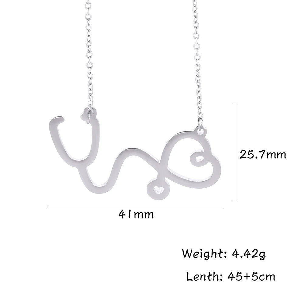 My shape Stethoscope 316L Stainless Steel Necklace Silvery Women Necklaces Pendant Choker Jewelry Fashion Gift For Girls | Украшения и