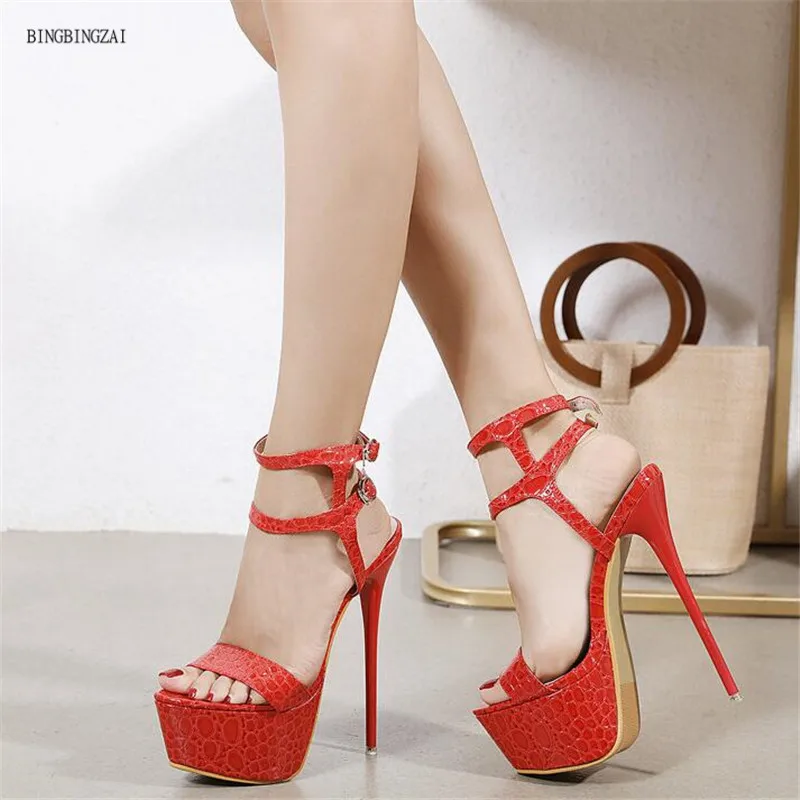 

New Women's Sandals Net Red Women's Shoes 17CM Stiletto Platform 6CM Sexy Ladies High Heels Fashion Show 3-8 9