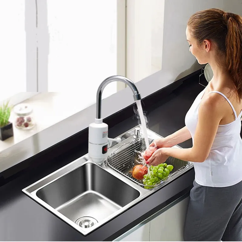 

3000W 220V Temperature Display Instant Hot Water Tap Electric Faucet Kitchen Hot And Cold Faucet Water Heater Heating EU 220V