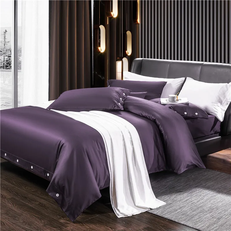 5 star hotel Solid color Bedding set Queen King size Cotton Bed sheet spread with Buttons Satin Duvet cover pure | Дом и сад