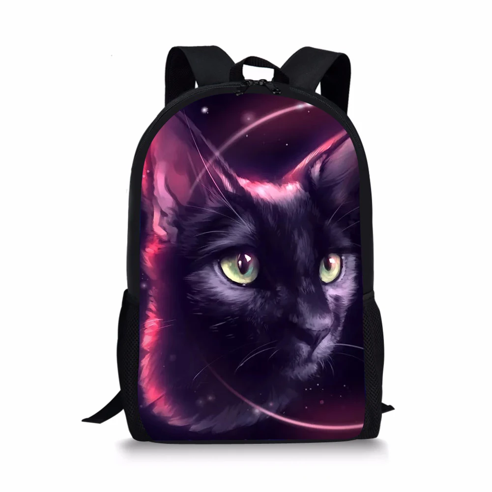 Children's School Backpack Black Fantasy Cats Pattern Kids School Book Bags Cartoon Small Animal Painting Travel Backpack