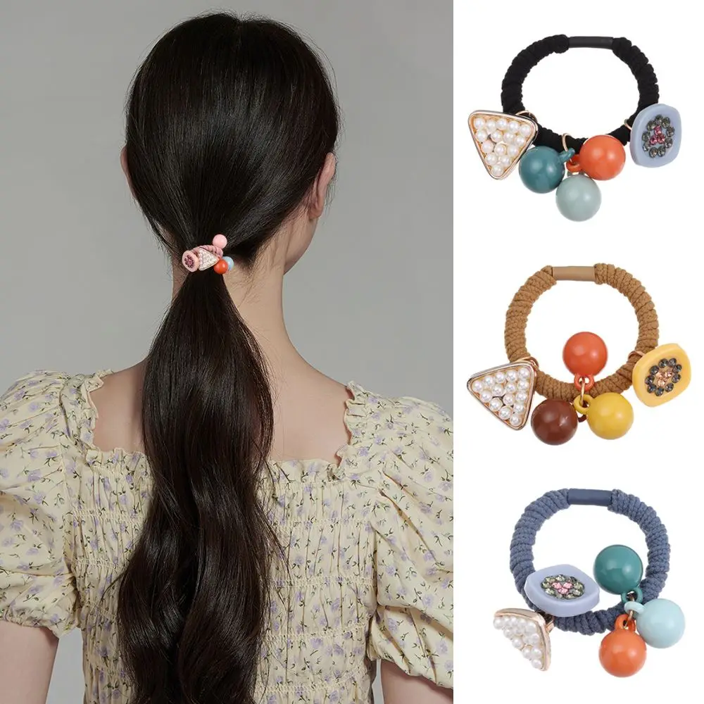 

Головной убор для девушек эластичная резинка для волос треугольная жемчужная Стразы головная повязка с подвеской резинка для волос кольцо ...