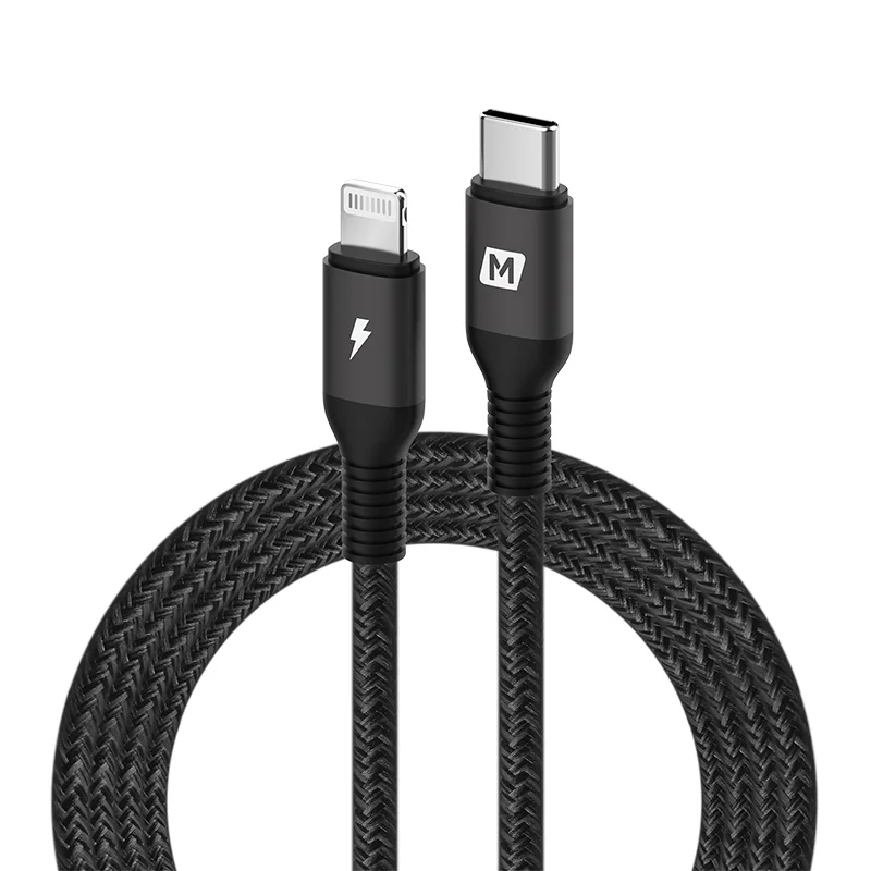 Braided Black MFI сертифицированный usb c на lightning зарядный кабель для iPhone xs xr 8 7 6s plus apple ipad быстрое зарядное устройство pd кабель короткий 2 м - Цвет: Braided Black