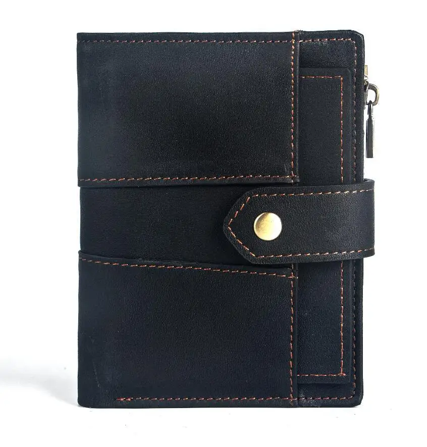 

Leather wallet fashion RFID women's wallet short buckle zipper wallet cowhide shopping change bag