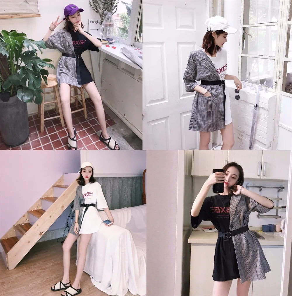 Ins Lattice Stitching Fake Two Piece Letter Dress Women's Clothes Japan Kawaii Retro Female Korean Harajuku Dresses For Women | Женская