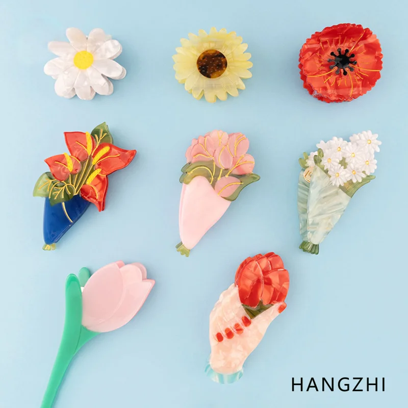 Женская ацетатная заколка для волос HANGZHI с изображением французских ромашек