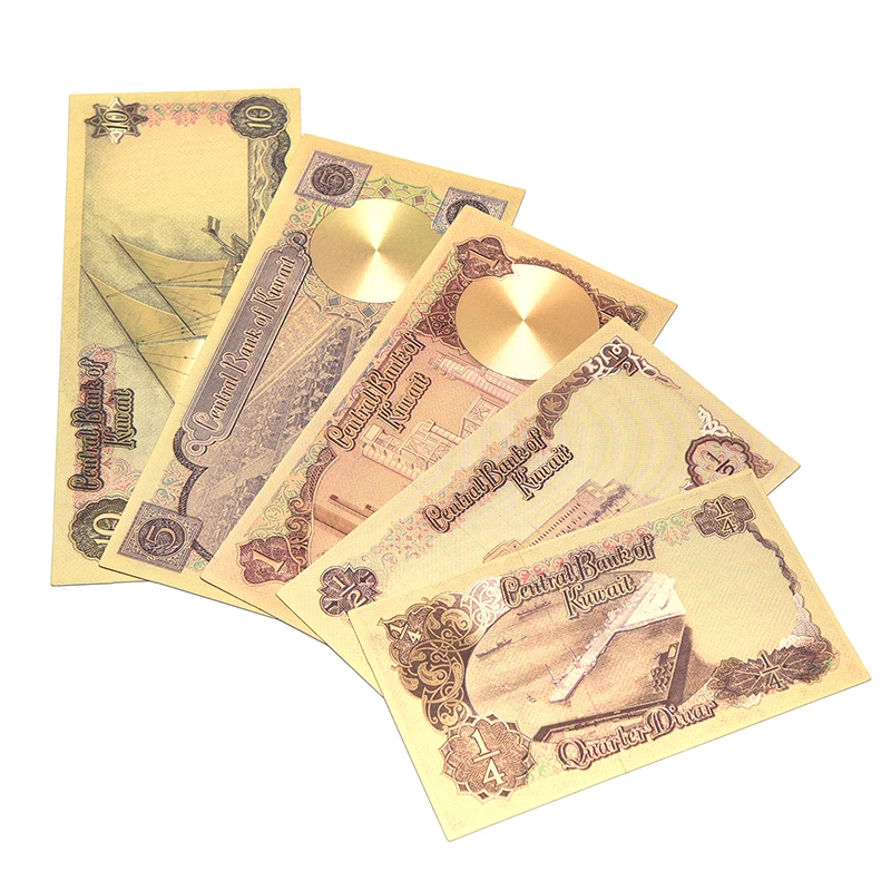

5Pcs/Set Kuwait Gold Foil Banknote Non-currency Game Paper Collection Craft