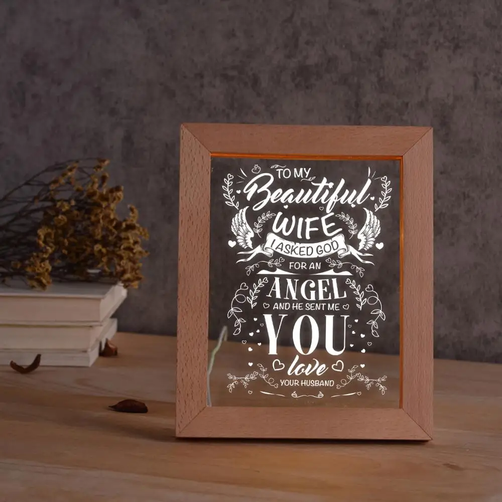 

Husband To My Wife Funny Custom Wooden Led USB 3D Effect Photo Frame, 4mm Slot 3D Photo Frame With Led Light Dimmer Switch