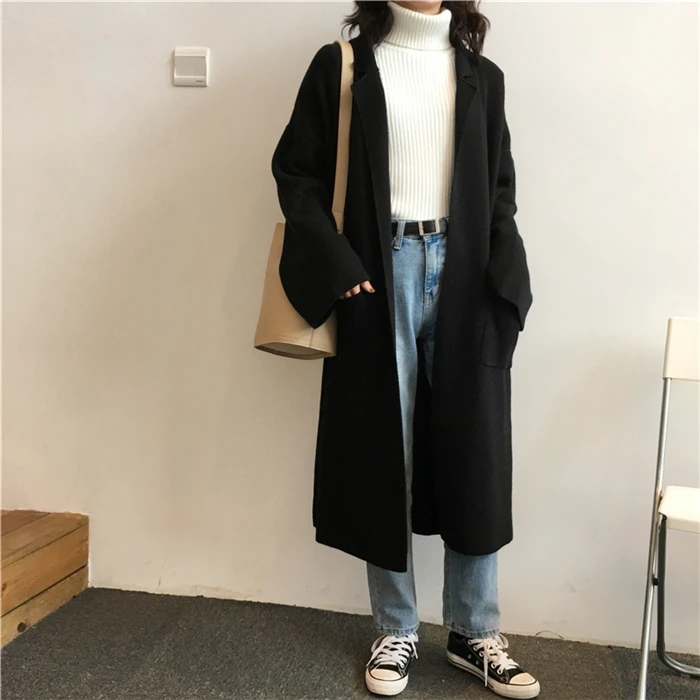 

Zoulv 2021 High Quality Loose Big Size Oversize Knitting Tops Autumn Winter Lapel Long Type Big Pockets Cardigan Sweater