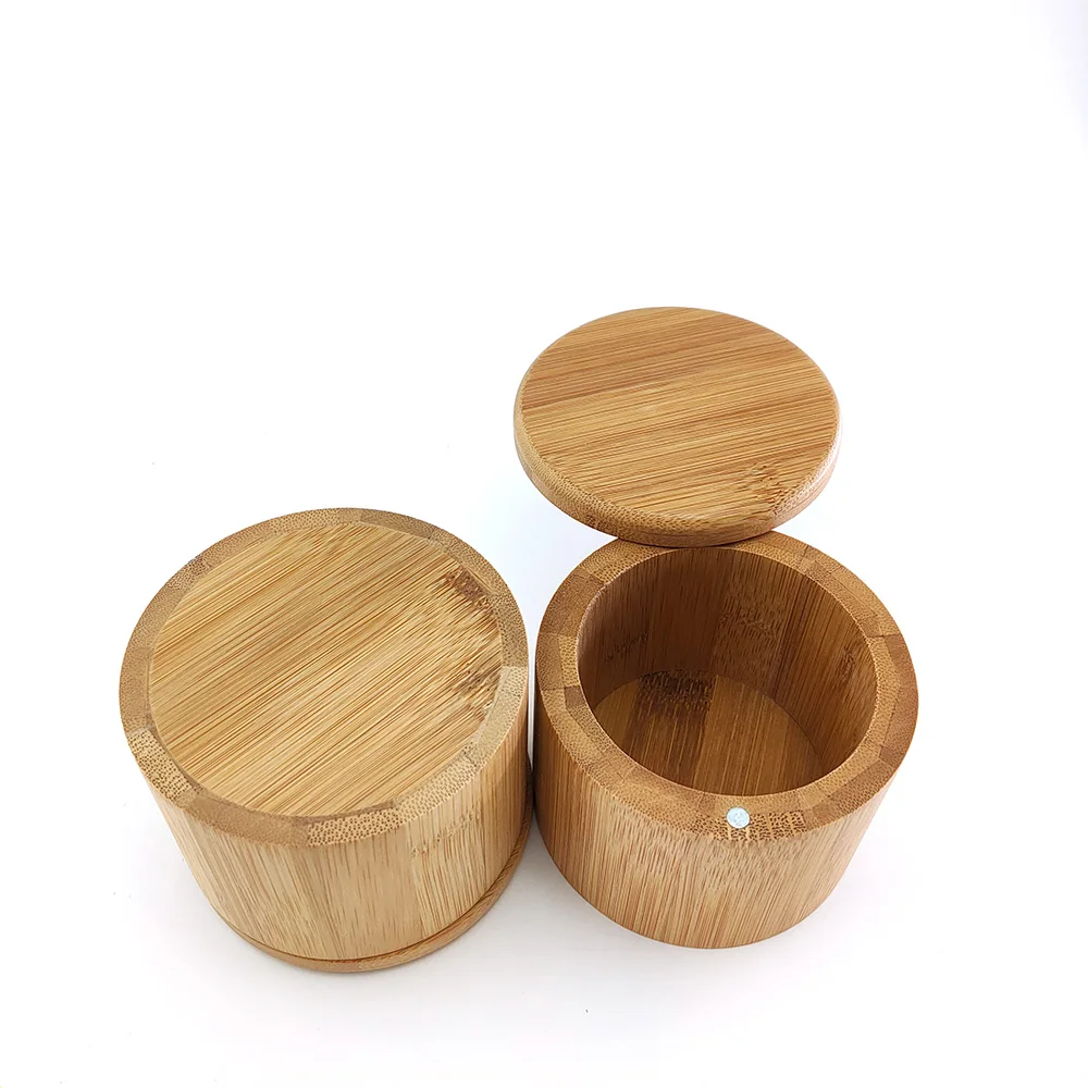 bamboo storage canister jar with bamboo magntic lid salt box spice pipe box images - 6