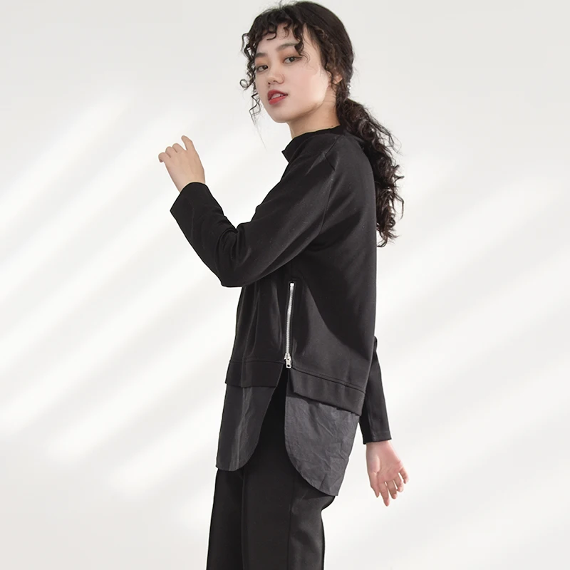 

[EAM] Loose Fit Contrast Color Black Sweatshirt New Turtleneck Long Sleeve Women Big Size Fashion Spring Autumn 2021 JY50401