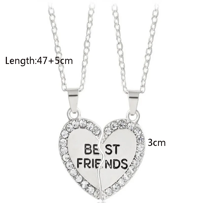 

2 pieces /set Unisex Necklace Women Crystal Heart Pendant Best Friend Letter Necklace Fashion Couple Necklace Friendship Jewelry