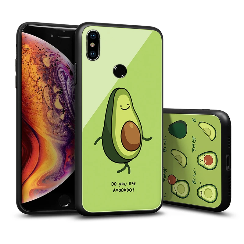 

For VIVO Y11 Y12 Y15 Y17 U10 Y50 Y51 Y71 S6 Case Green cute Avocado Hard Glass Back silicone Cover For VIVO S6 Y11 U10 Y50 Casin
