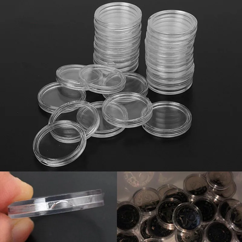 

100Pcs 21/22/23/24/25/26/32/33mm Clear Round Coin Capsules Money Pence Storage Capsule Specie Coin Holder Home Organizer