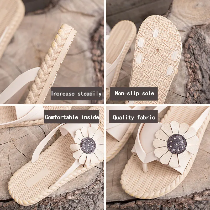 

Akexiya Summer PVC Flip Flops Casual Fashion Women Summer Flats Slippers for Women Outside Soft Beach Sunflower Flat Slippers