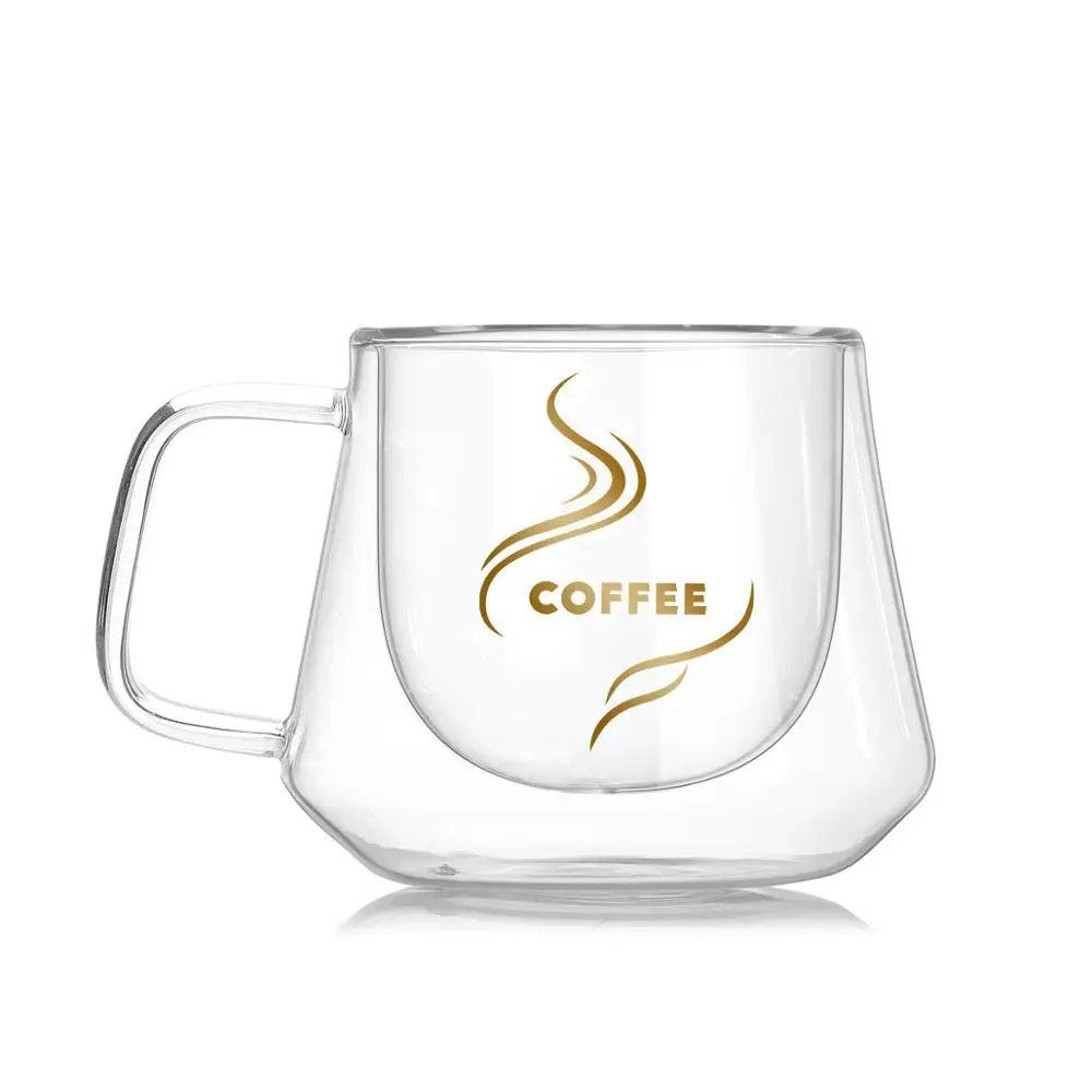 JOUDOO Двойные Прозрачные кофейные кружки с ручкой кружка для питья с двойными стенками Стеклянная чайная чашка креативный подарок посуда для напитков 35 - Цвет: With logo