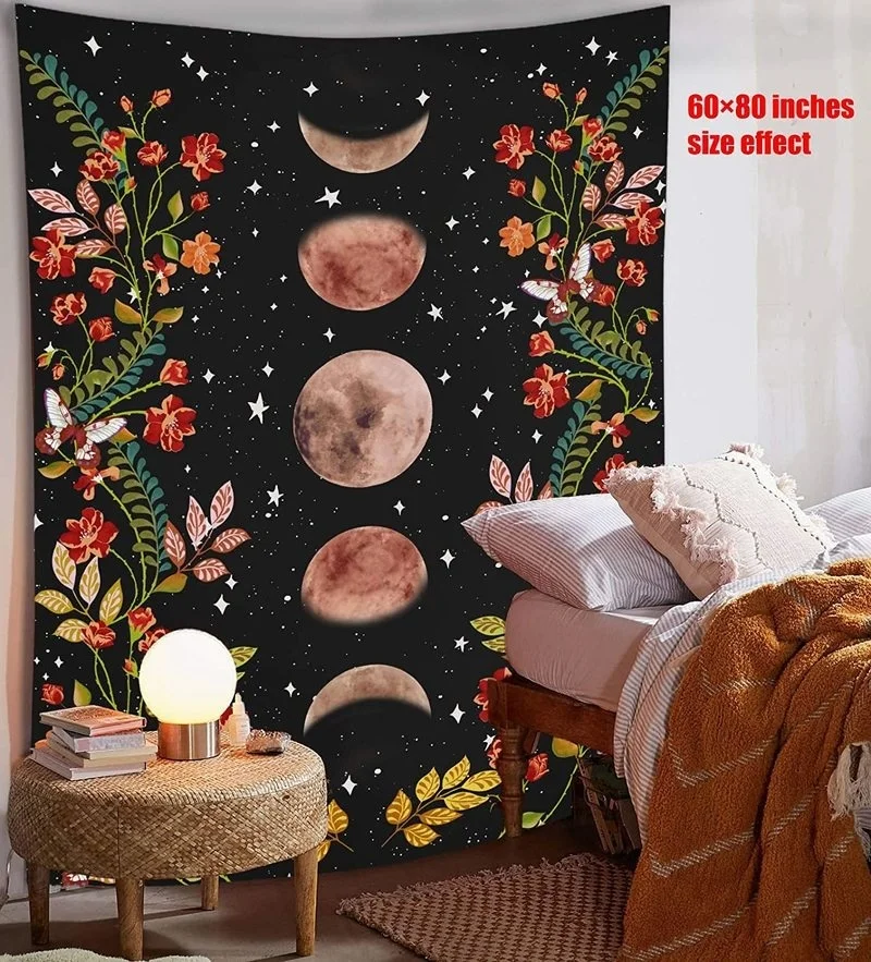 

Psychedelic Moon Starry Tapestry Flower Wall Hanging Room Sky Carpet Dorm Tapestries Art Home Decoration Accessories