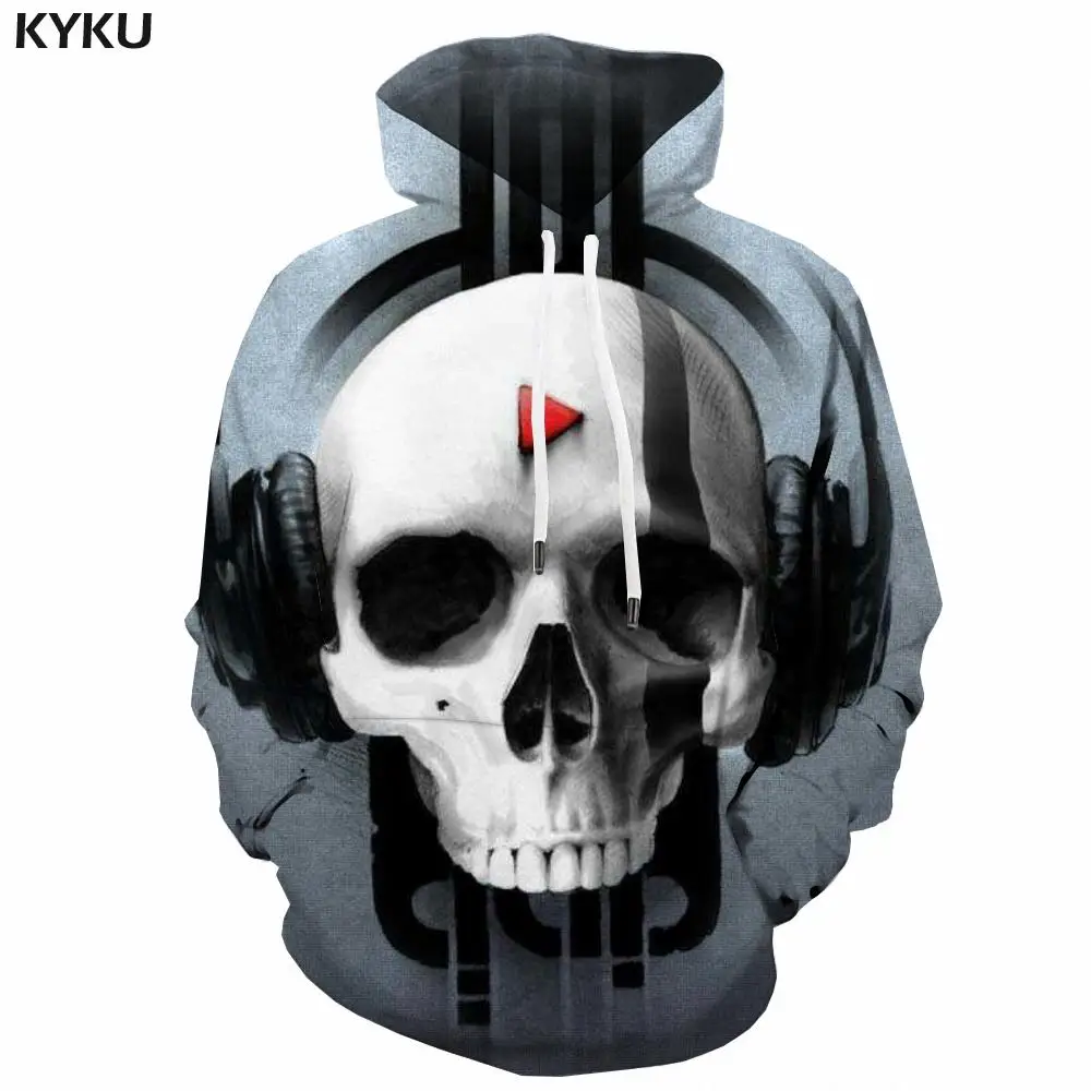

KYKU Brand Skull Hoodie Men Music Hoody Anime Skeleton Sweatshirt Printed Hip Hop Hooded Casual Long Sleeve Streetwear Casual